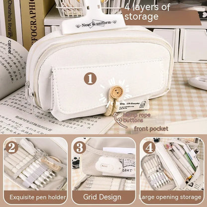 Korean-style canvas pencil case in four colours storing approximately 80 pens