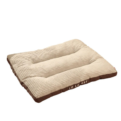 Coffee coloured detachable fleece dog bed for large breeds, shown with blanket removed.