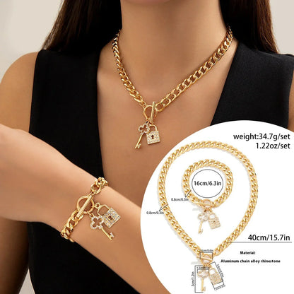 Stylish lock and key pendant necklace with a delicate chain, available in a variety of colors and materials