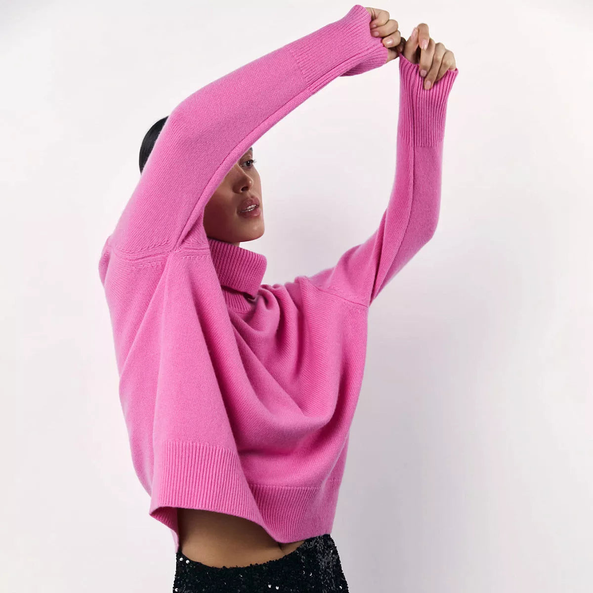 Winter turtleneck sweater with unique letter design for women in various colors