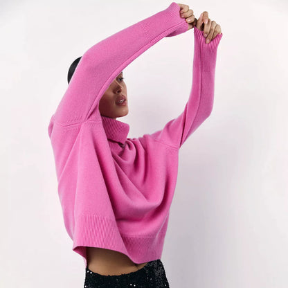 Winter turtleneck sweater with unique letter design for women in various colors