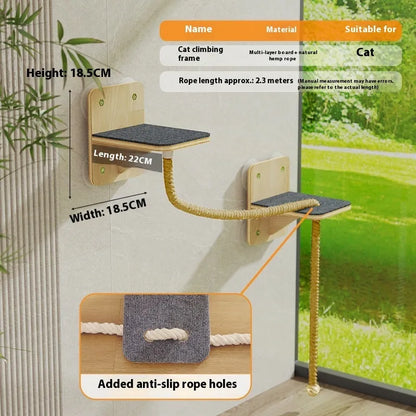 Sisal-covered cat climbing frame with space capsule design and suspended attachment options