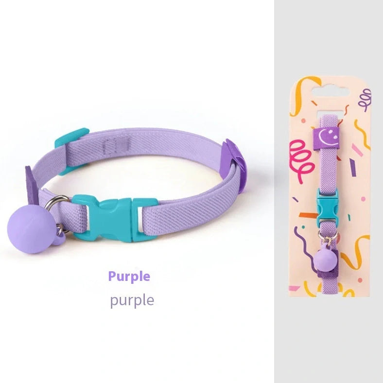 High elasticity polyester pet collar for small dogs in seven colours with 22-32cm adjustable range