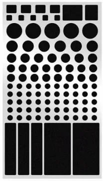 Five black rectangular adhesive blackout stickers for air conditioning unit lights.
