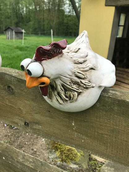 Resin chicken garden statue with vibrant colors and a playful design, perfect for adding charm to outdoor spaces
