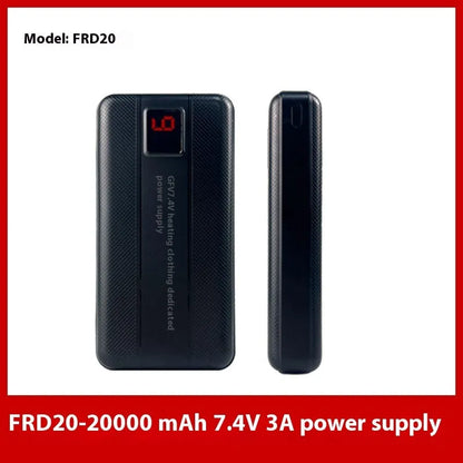 Power bank for heated clothing and mobile phones, 5000mAh to 20000mAh, 5V 7.4V 12V options, overcharge protection