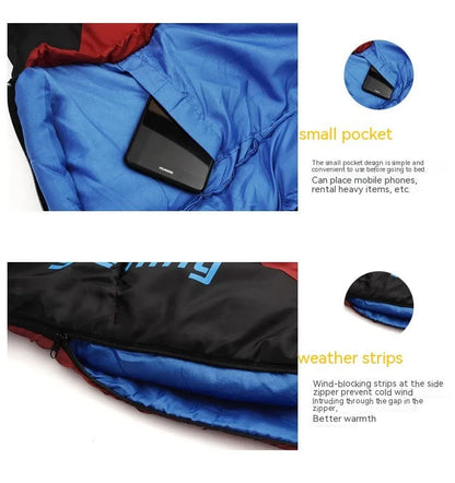Outdoor mummy sleeping bag in army green with a compression sack, shown unrolled.