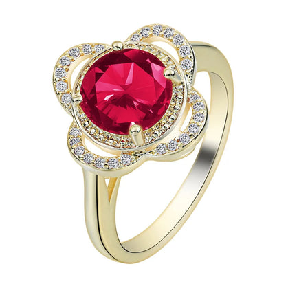 Copper ring with zircon inlay showing fruit-shaped design and electroplated finish in colour 10-6-1395