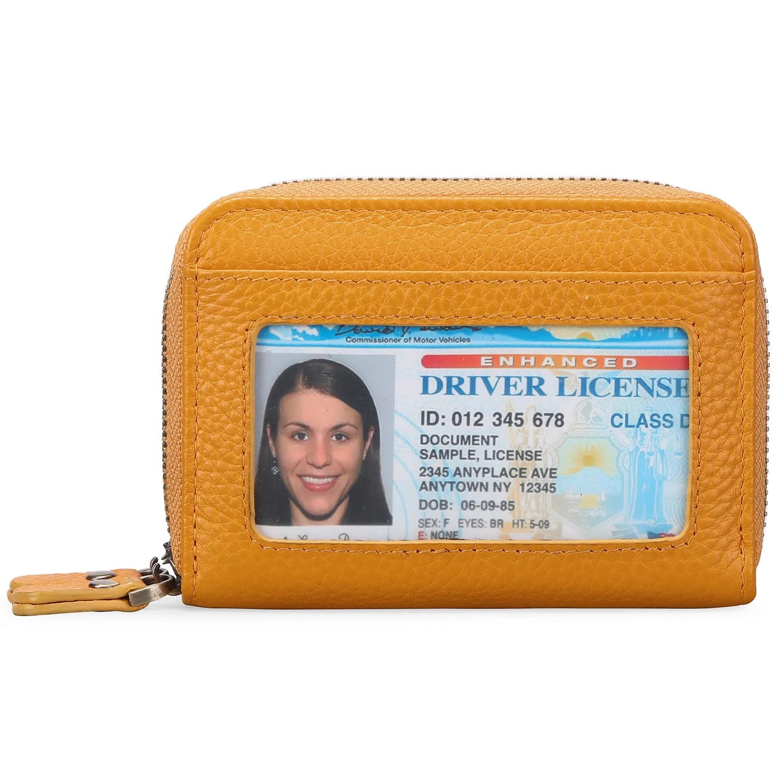 Genuine cowhide leather expanding card holder wallet with zipper closure in multiple colour options