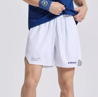 Men's training fitness shorts in blue, black, gray or white with moisture-wicking fabric