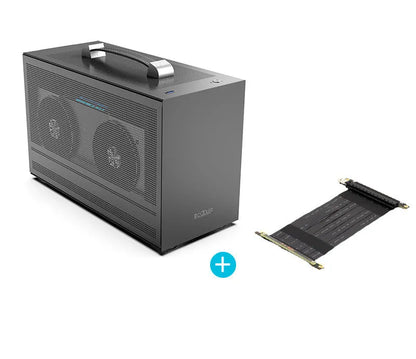 Three Hummingbird Portable ITX desktop computer chassis in titanium grey with tinned steel construction