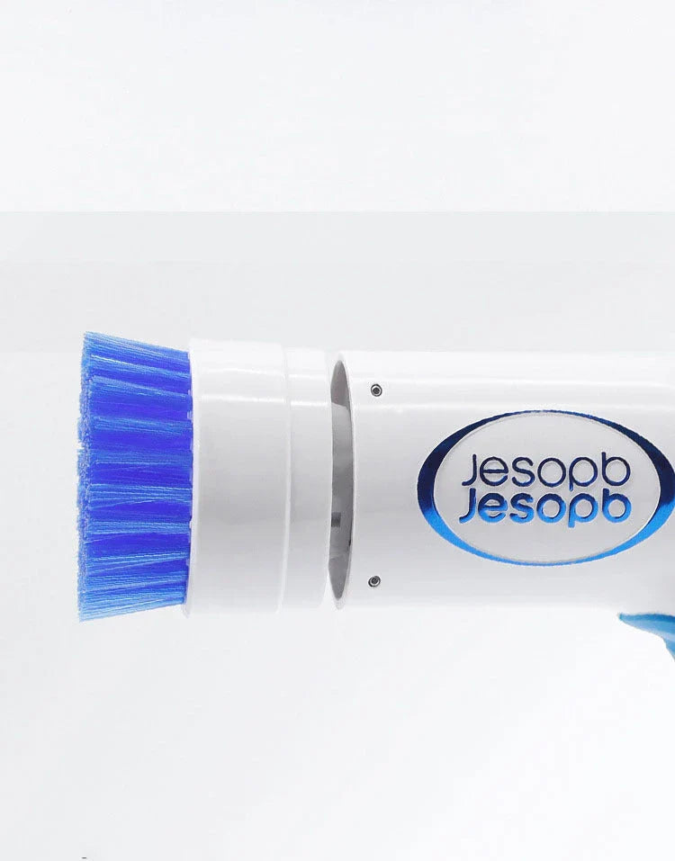 Powerful electric cleaning brush with soft rubber and plastic construction, designed for cleaning tiles, sinks, and other household surfaces