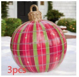 Vibrant, inflatable 60cm Christmas ball decorations in various patterns and colors for indoor and outdoor holiday display