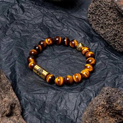 Black and white Qiankun bodhi seed ethnic bracelet with geometric shapes on wrist