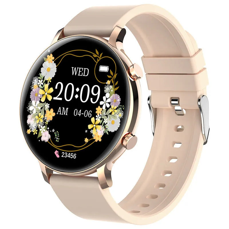 Bluetooth smartwatch with stainless steel strap showing heart rate monitoring display