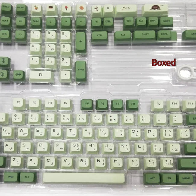 124 PBT keycaps with matcha theme and dye-sublimated legends for mechanical keyboards
