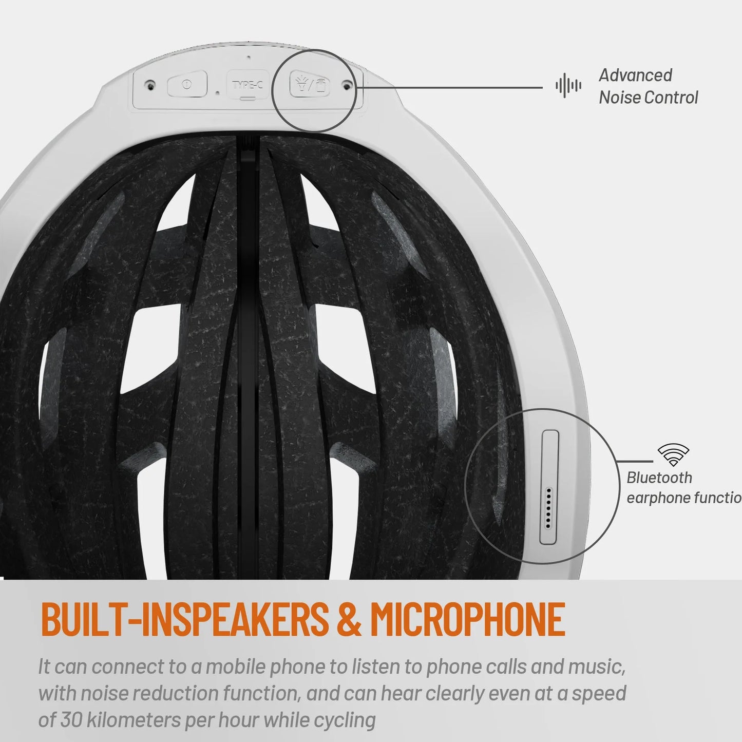 Black and grey smart Bluetooth warning light riding helmet showing integrated light system