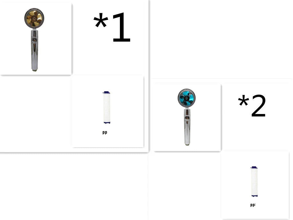 High-performance water-saving shower head with 360-degree rotation and fan feature, offering a luxurious shower experience