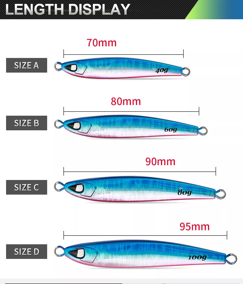 Sea Fishing Long Shot Iron Bait in various colors and weights for effective fishing