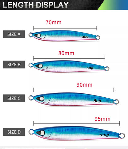 Sea Fishing Long Shot Iron Bait in various colors and weights for effective fishing