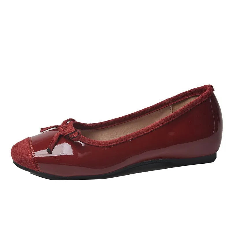 Retro women's ballet pumps with square toe and bow detail in four colour options
