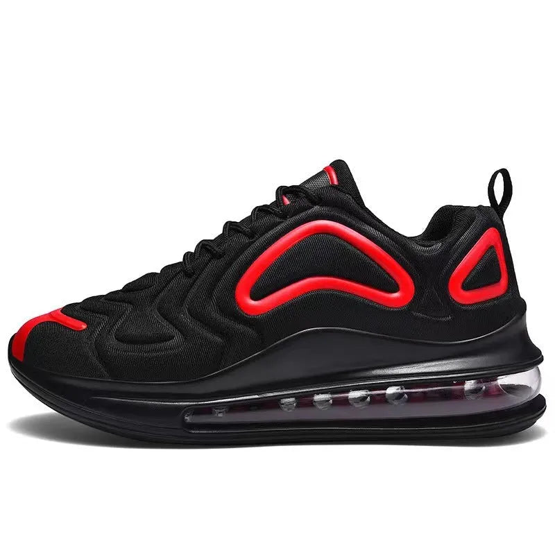 Men's black casual lace-up sneakers with a thick sole on a white background.