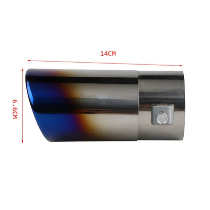 Stainless steel car exhaust tailpipe in straight and curved styles with baked blue, silver, and colourful finishes.