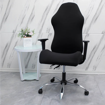 Stretch fabric gaming chair cover in navy blue colour on swivel chair