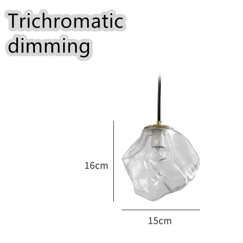 Glass ice cube chandelier in smoky grey, cognac or clear with black hanging wire, 11W-15W LED, 4000K