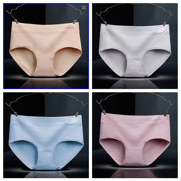 Ladies mid-rise cotton graphene antibacterial panties with tummy control in a 4-color set