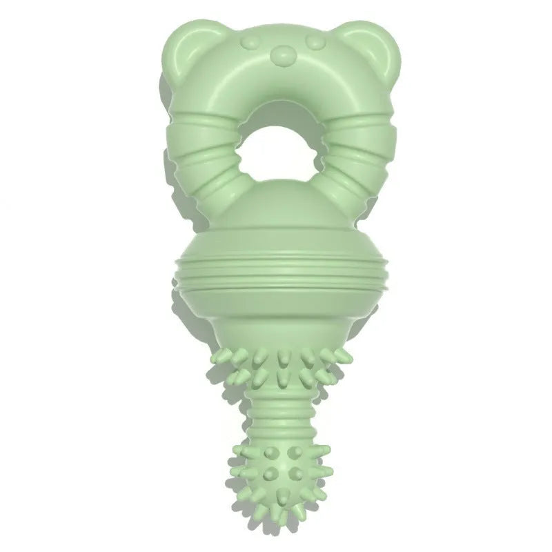 Blue molar clean teeth rubber dog chew toy with concave-convex design and bell, 13.5cm size