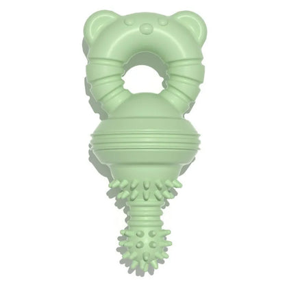 Blue molar clean teeth rubber dog chew toy with concave-convex design and bell, 13.5cm size
