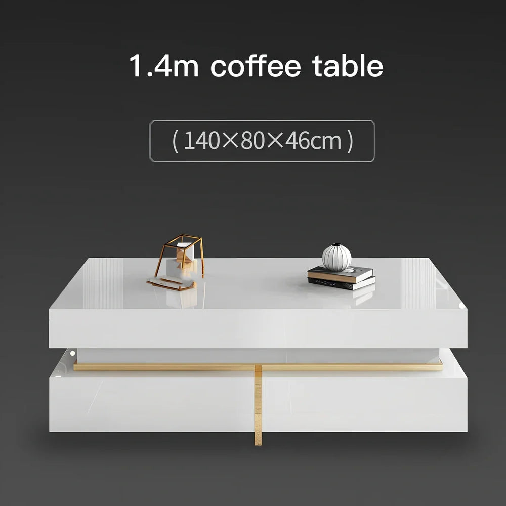 Modern minimalist multifunctional coffee table TV cabinet with tempered glass and baking paint finish