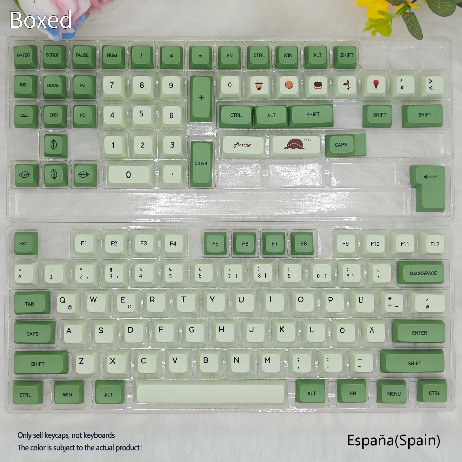 124 PBT keycaps with matcha theme and dye-sublimated legends for mechanical keyboards
