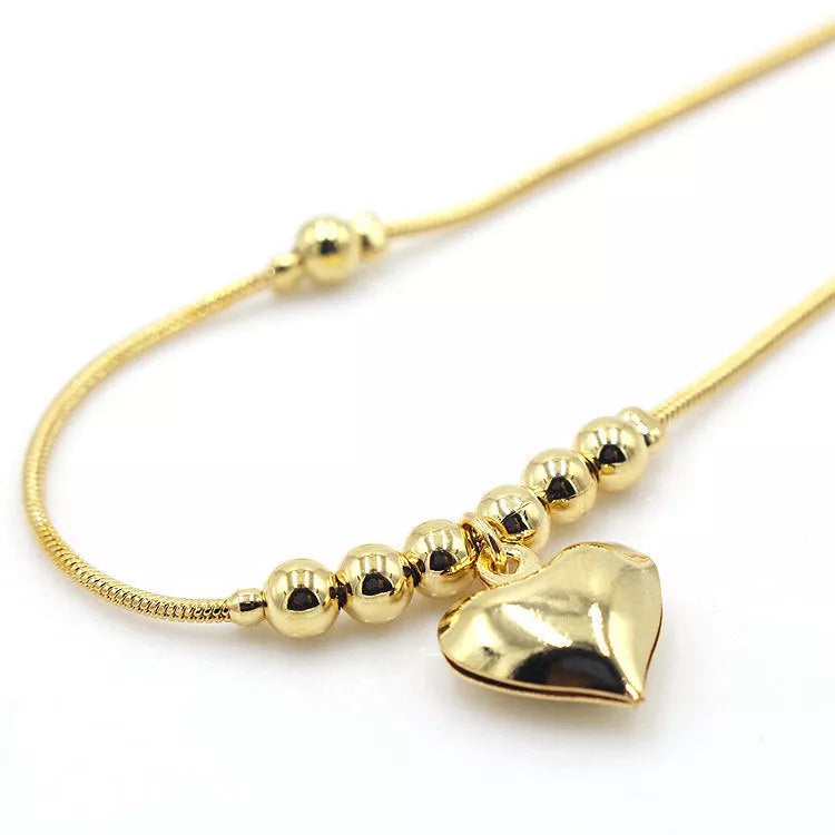Gothic gold color heart pendant anklet with ball beads for women