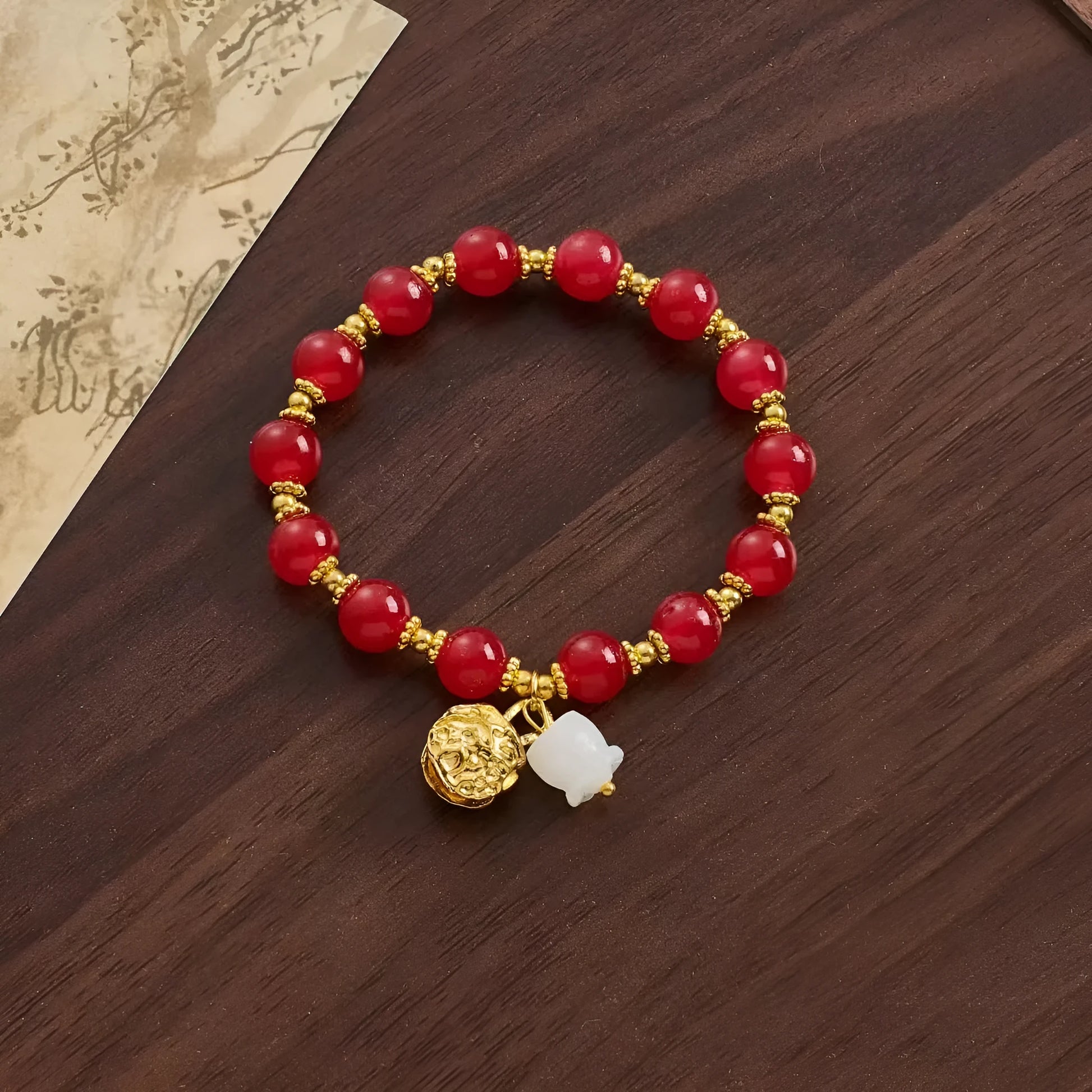 Coloured glaze Chinese temple fair bracelet with leaf, star, and bow charms on baking varnish finished mixed materials