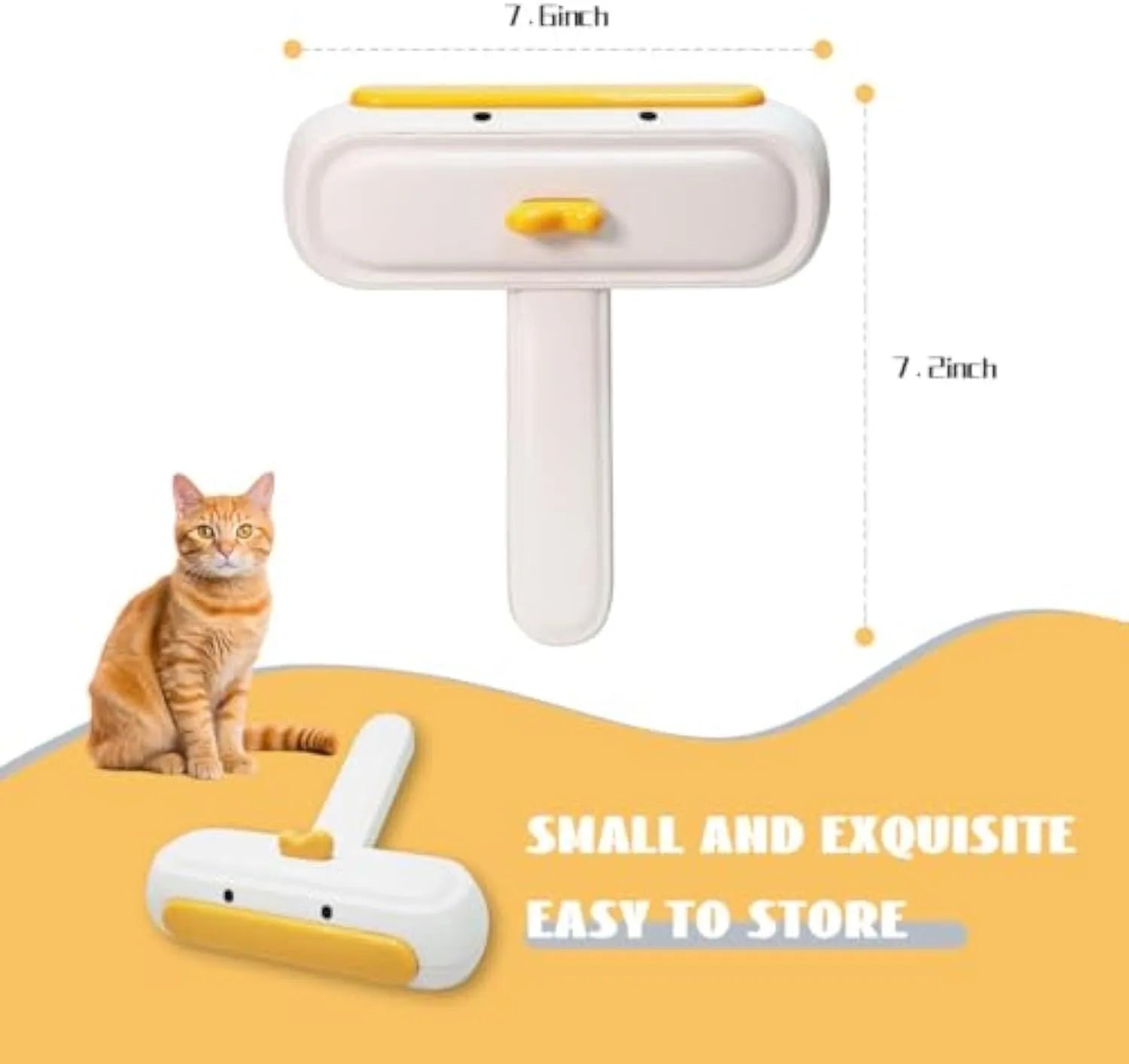 Portable pet hair remover with yellow duck design, 12cm long and 5cm wide, for removing fur from surfaces