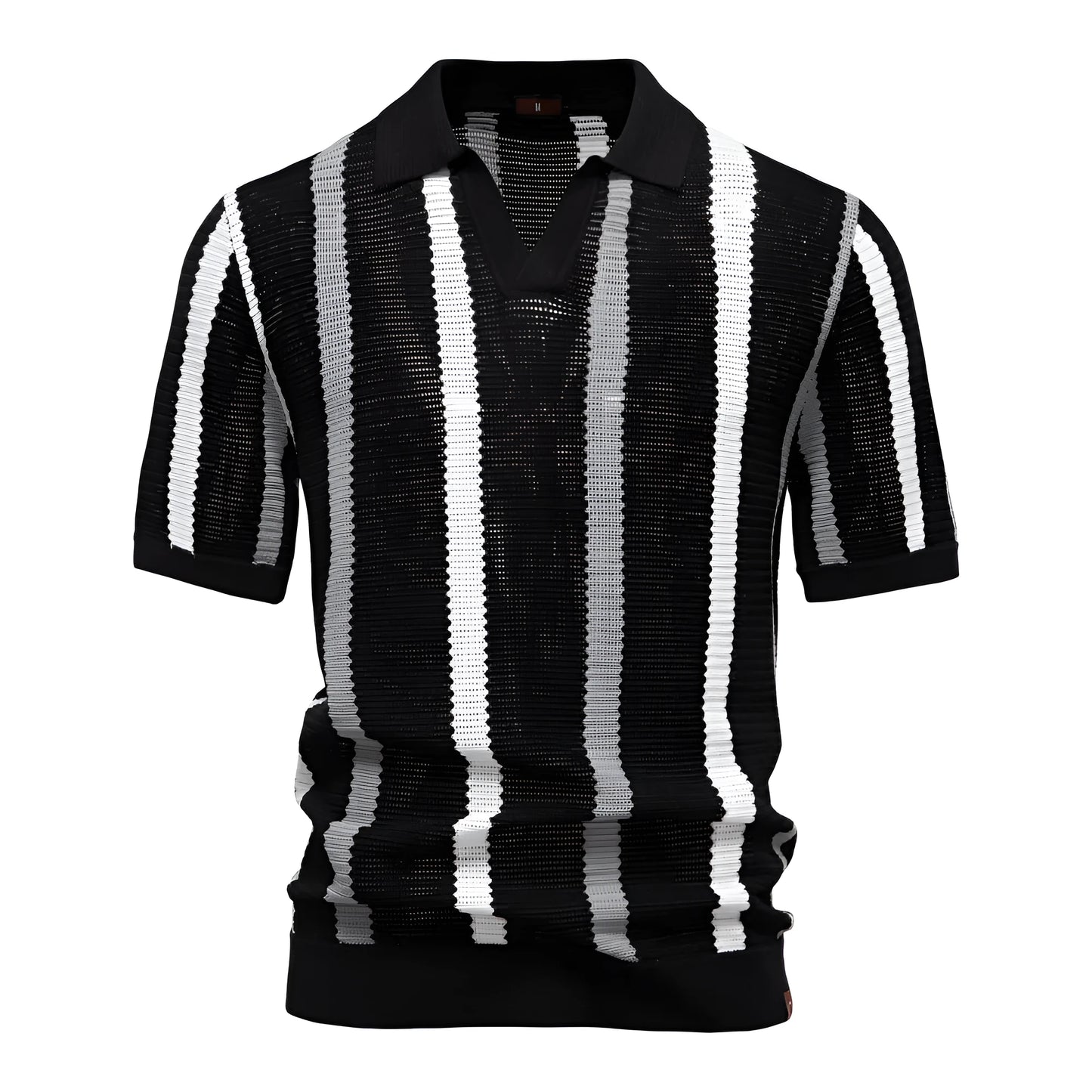 Men's breathable hollow fabric short-sleeved polo shirt with stripes in light blue colour.