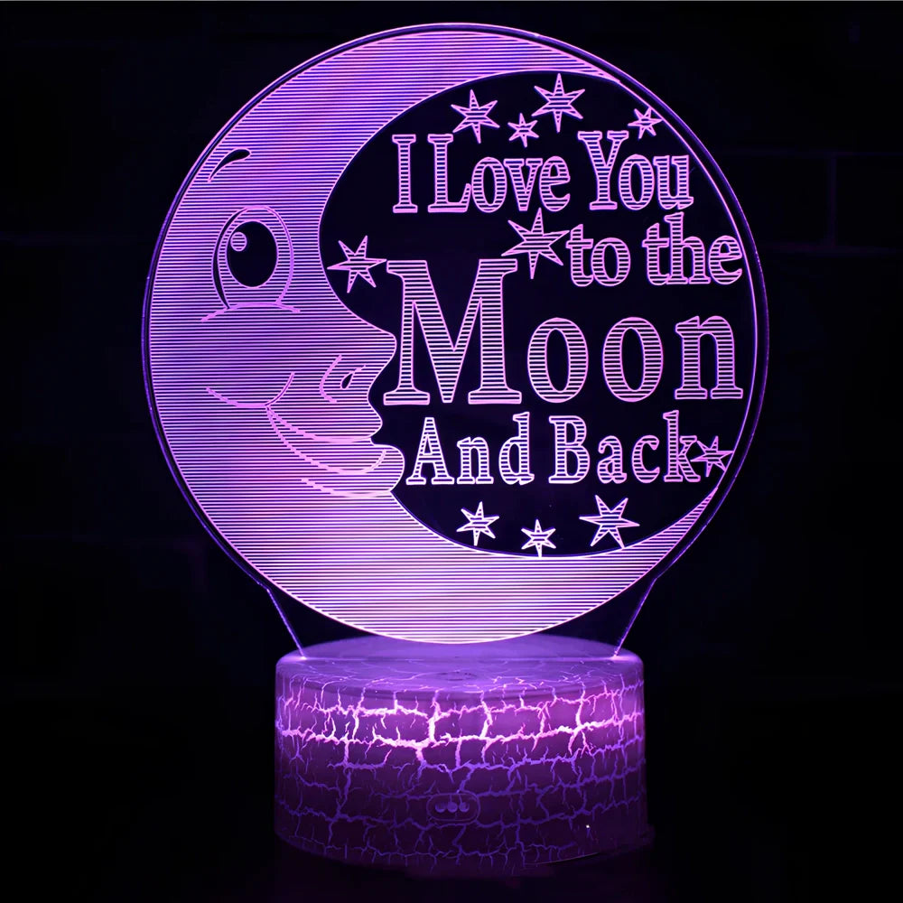 Creative 3D LED bedside night light with 4mm acrylic shade, touch switch, and USB cable on black ABS base