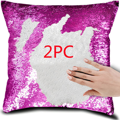 40x40cm square pillow cover showing colour-changing portrait pattern on knitted polyester fabric