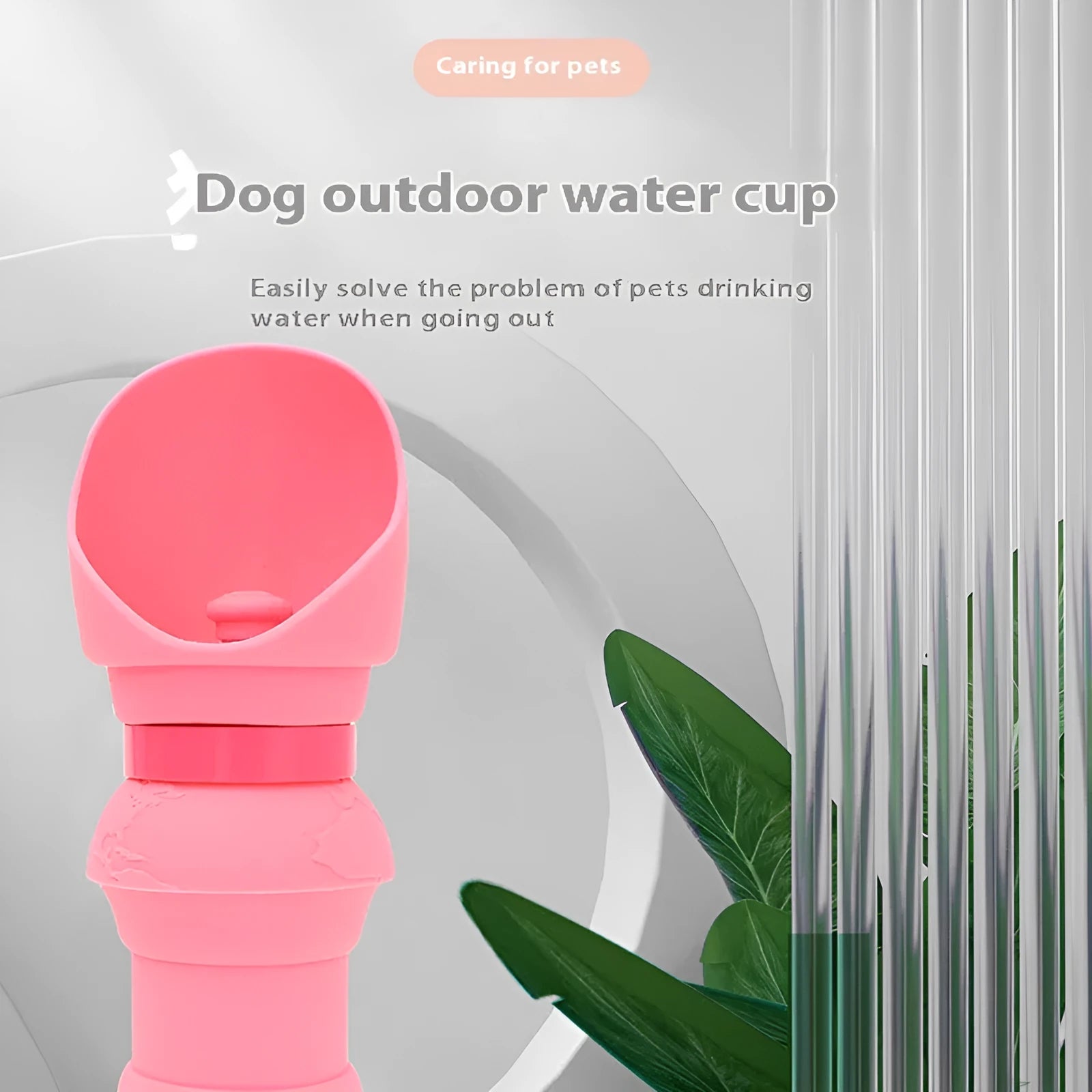 Silicone folding pet cup shown expanded as drinking bowl and collapsed to 4cm height