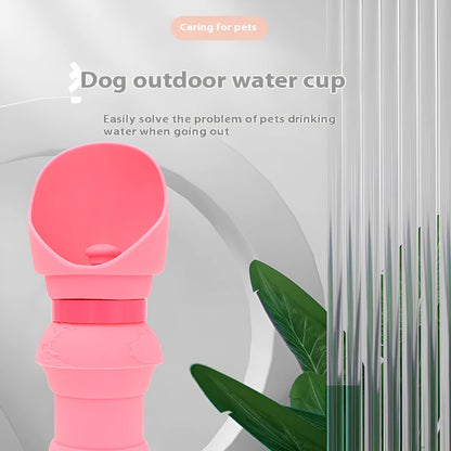 Silicone folding pet cup shown expanded as drinking bowl and collapsed to 4cm height