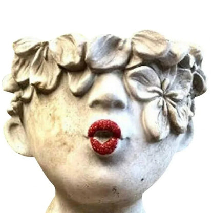 Resin garden faces flower pot in picture colour, S size 15x15x14cm with whimsical face modelling for outdoor decor