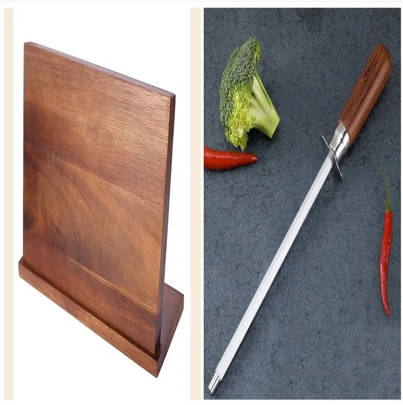 Solid wood magnetic knife holder in natural wood colour, wall mounted kitchen storage rack for knives
