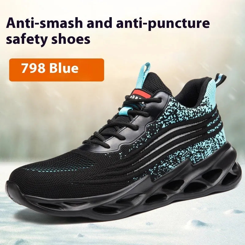 Men's brown leather labour protection safety shoes with a rubber sole.