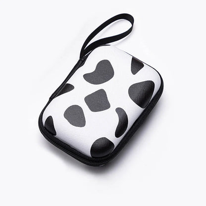 Square hard shell EVA cable storage bag with zipper, 11x8x4cm dimensions, showing Bunny Plaid design variant
