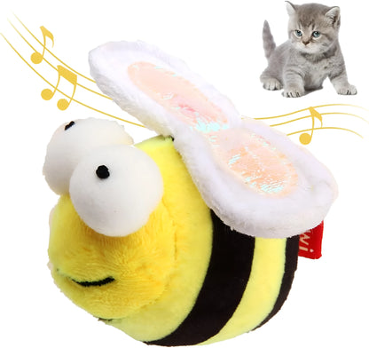 Yellow bee-shaped cat toy with flannelette fabric, motion-activated squeaking sound mechanism for interactive play