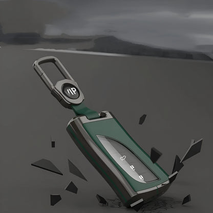 Lexus car key case cover in zinc alloy and TPU shown in black, with optional belt buckle attachment.