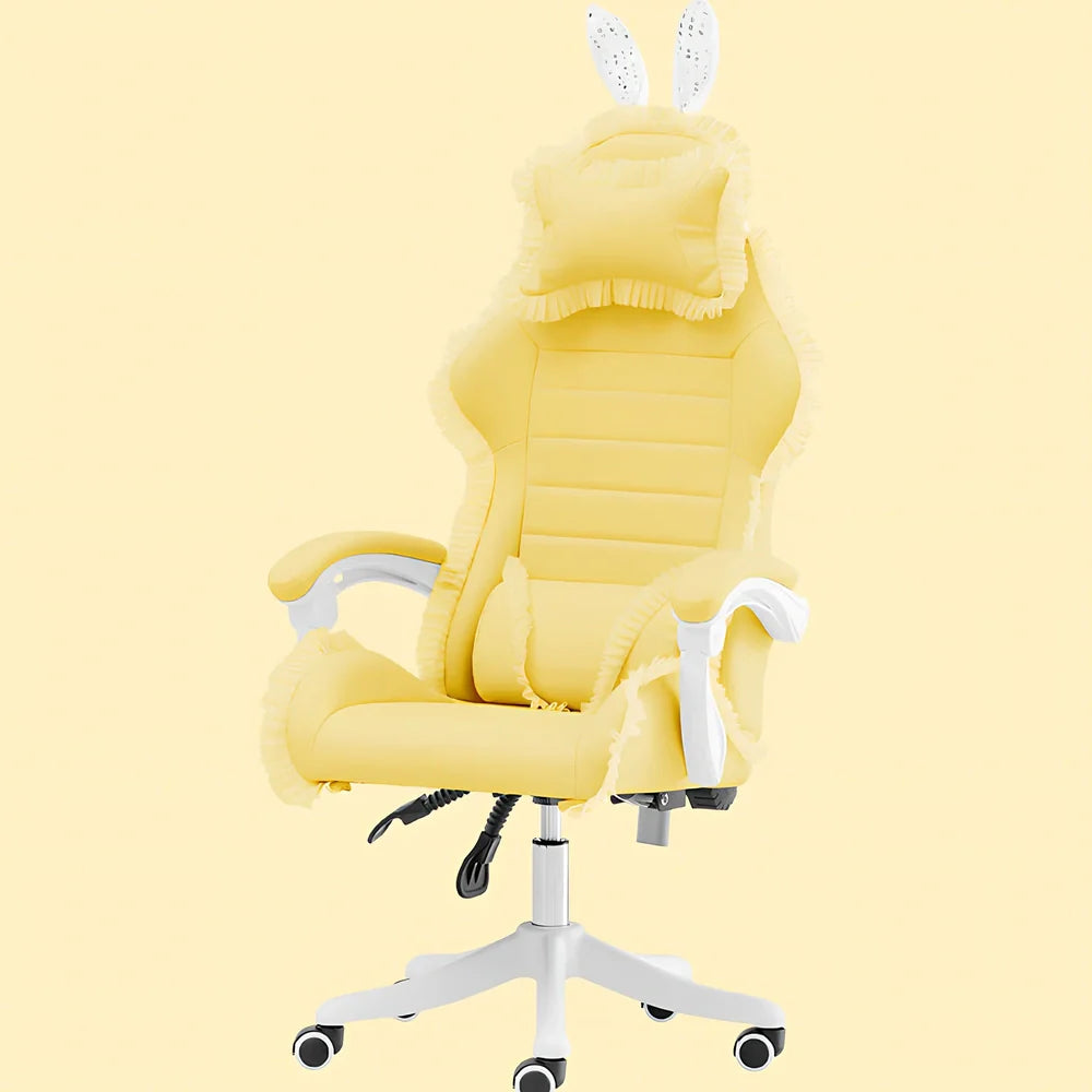 Adjustable height computer gaming chair with swivel base in green lace pattern