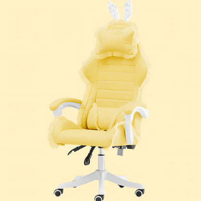 Adjustable height computer gaming chair with swivel base in green lace pattern